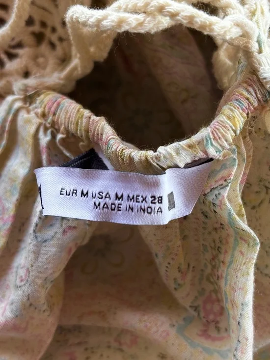 Zara Cream Crochet Top with Pastel Pink and Green Accents -Sz M - Picture 5 of 5